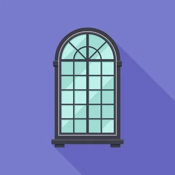 Arched Window Flat Icon on Purple Background Stock Illustration
