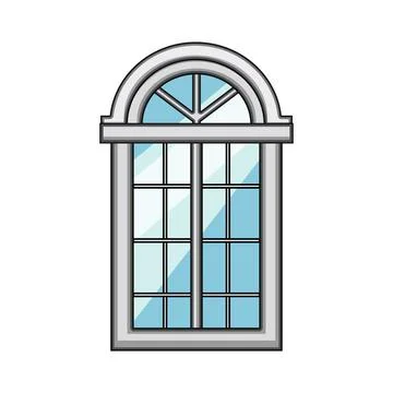Arched window frame with multiple glass panes Stock Illustration