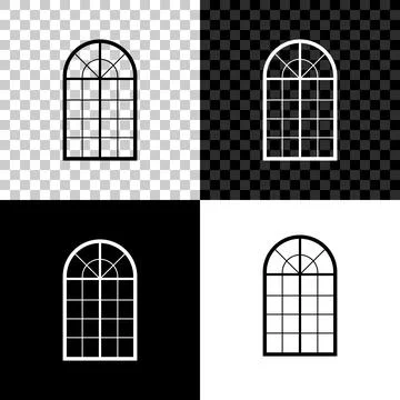 Arched window icon isolated on black, white and transparent background. Vector Stock Illustration