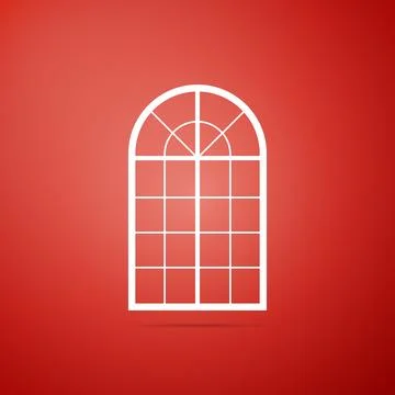 Arched window icon isolated on red background. Flat design. Vector Illustrati Stock Illustration