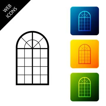 Arched window icon isolated. Set icons colorful square buttons. Vector Stock Illustration