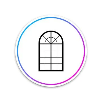 Arched window icon isolated on white background. Circle white button. Vector Stock Illustration