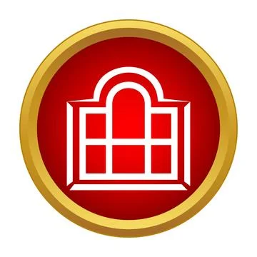 Arched window icon on red circle background Stock Illustration