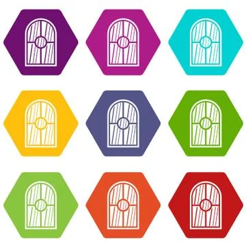 Arched window icon set color hexahedron Ilustración de archivo