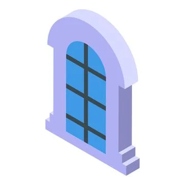 Arched window showing blue sky in isometric view Ilustración de archivo