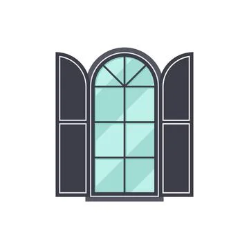 Arched Window with Shutters Flat Icon on White Stock Illustration