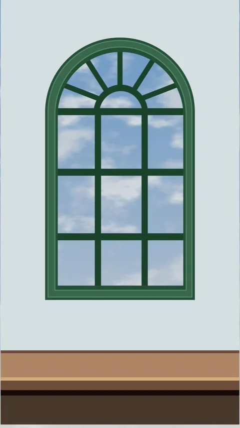 Arched Window Vector Animation With Drifting Clouds In Blue Sky Stock Footage 345705393