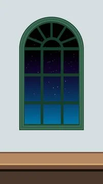 Arched Window Vector Illustration with Starry Night Sky View Stock Illustration