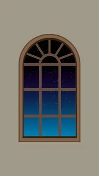 Arched Window View of a Starry Night Sky Vector Illustration Stock Illustration