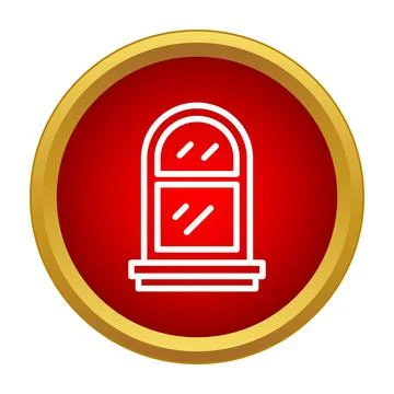 Arched window white outline icon on red circle Illustrazione stock