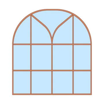 Arched window with wooden frame 2D cartoon object 스톡 일러스트