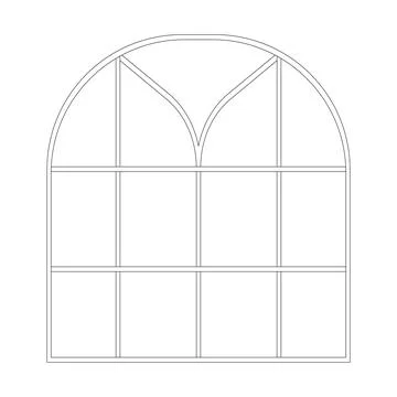 Arched window with wooden frame 2D line object 스톡 일러스트