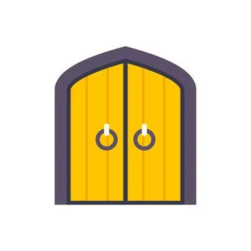 Arched yellow double door with ring handles Illustration