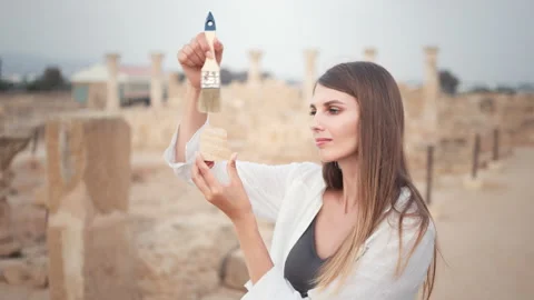 Archeological Excavation. Hand of Archaeologist With Tools Brush Sweep Stock Footage 167277367