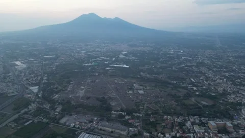 Archeological site of Pompeii with Mt. Vesuvius - Zoom-In-Clip Stock Footage 250357574