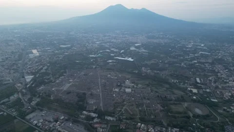 Archeological site of Pompeii with Mt. Vesuvius - Zoom-Out-Clip Stock Footage 250357596