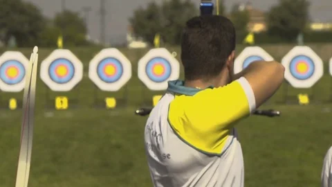 Archer Aiming and Shooting Video stock 83161482