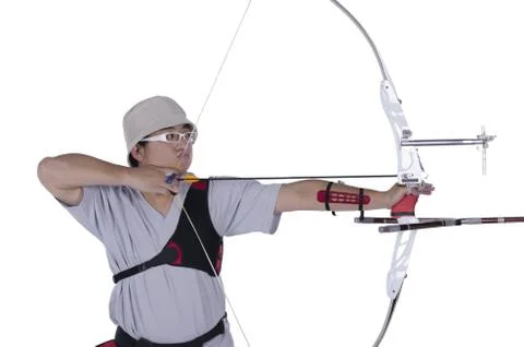 Archer aiming with bow Stock Photos