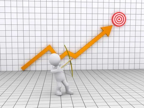 Archer aiming at a target and a graph Stock Illustration