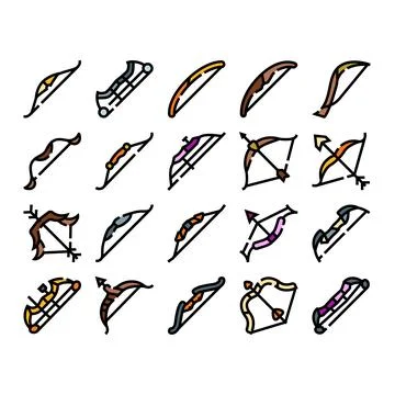 Archer bow and arrow weapon elements collection Stockillustratie