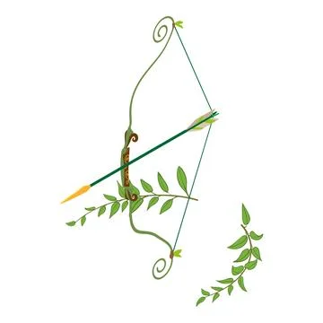 Archer bow icon isometric vector. Classical bow with arrow and green branch icon 스톡 일러스트