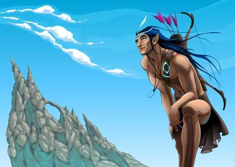 Archer elf is looking at the sky Stock Illustration