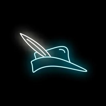 Archer hat with feather glowing neon effect icon Stock Illustration