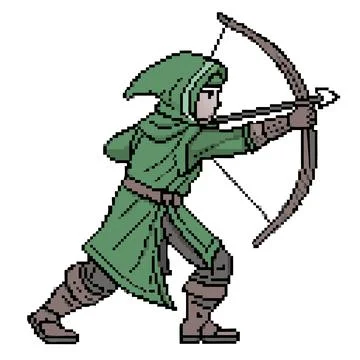 Archer Pixel Art Character 8-Bit Sprite Stock Illustration