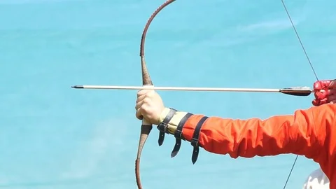 Archer shoots with an arrow Stock Footage 78260643