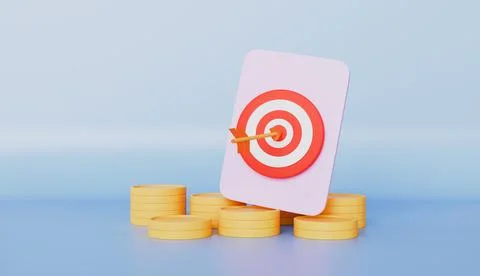Archer target planning isometric, vision, Paper with the bow stack coins Illustrazione stock