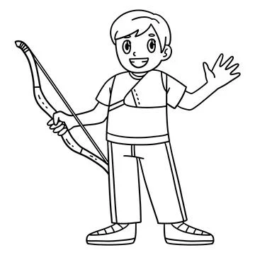 Archery Archer with a Bow Isolated Coloring Page Stock Illustration