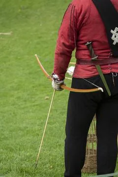 Archery. Archer exercise with the bow, close up photo. Sport, recreation conc Stock Photos