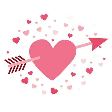 Archery arrow inside heart, concept of love cupid. Vector Flat clipart, Valen Stock Illustration