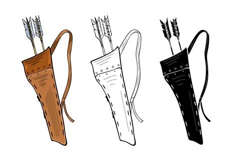 Archery arrows in brown bag, vector isolated on white background Stock Illustration