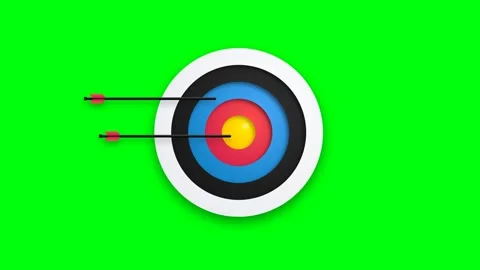 Archery Arrows Flying and Hitting the Center of a Target on Green Screen. Stock Footage 333155690