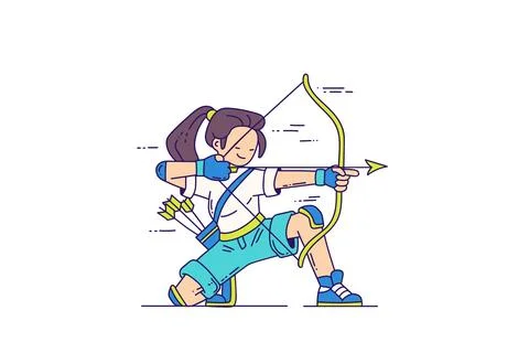 Archery athlete flat illustration aiming bow and arrow in dynamic sport pose Stock Illustration