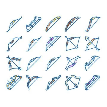 Archery bows and arrows collection icon set Stock Illustration