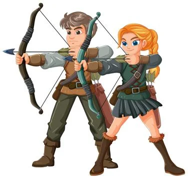 Archery Duo in Action Stock Illustration