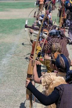 Archery in Jemparingan or the ancient archery tradition of the Yogyakarta Stock Photos