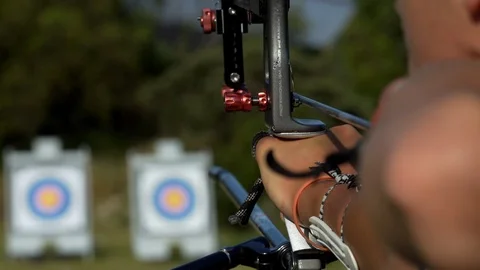 Archery - Man training at archery with bow and arrows Stock Footage 117186035