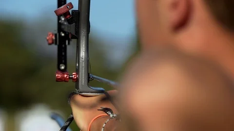 Archery - Man training at archery closeup Stock Footage 117186038