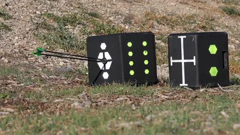 Archery practice - Arrow hitting targets  Stock Footage 171996612