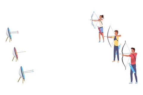 Archery practice or training. Successfully hitting the target. Male and female Stock Illustration