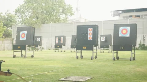 Archery Range with Target Boards Set Up in Open Area Stock-Footage 332671529