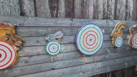 Archery range, training camp for old Russian warriors and hunters, targets Stock Footage 259546087