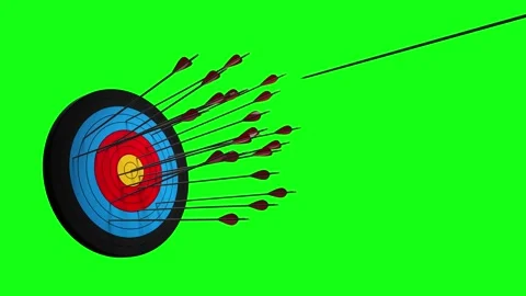 Archery target with many arrows hitting the target - 3D rendering Video stock 326632433