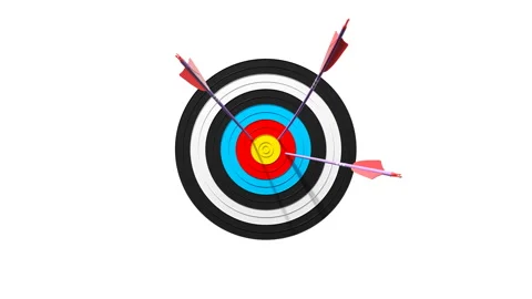 Archery target with many arrows. One hits the center bullseye Video stock 329461774