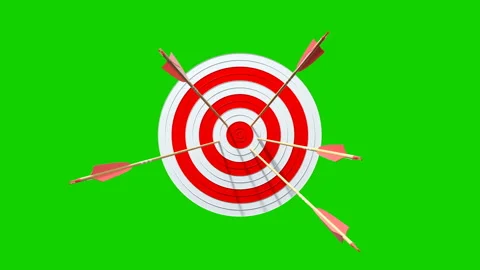 Archery target with many arrows. One hits the center bullseye, showing success Video stock 330907938