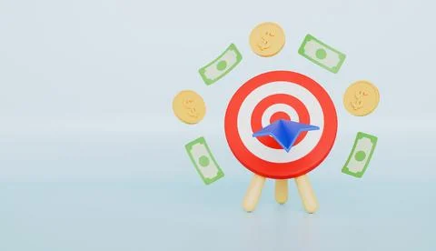 Archery target with paper plane, banknote and money coin, marketing Concept Stock Illustration