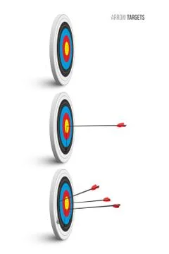 Archery target set. Archery targets with red arrows isolated on white background 스톡 일러스트